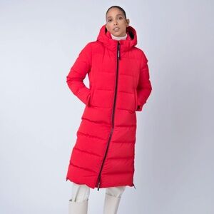 The Recycled Planet Lungo Long Red Hooded Puffer Jacket XL NWT